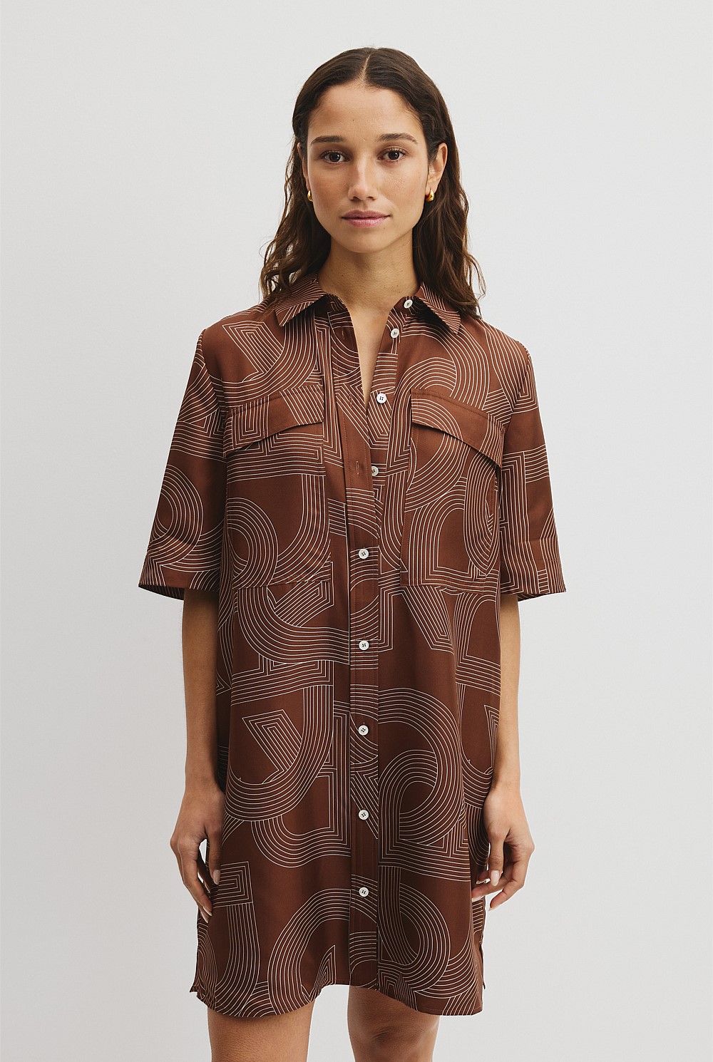 Logo Washable Silk Shirt Dress