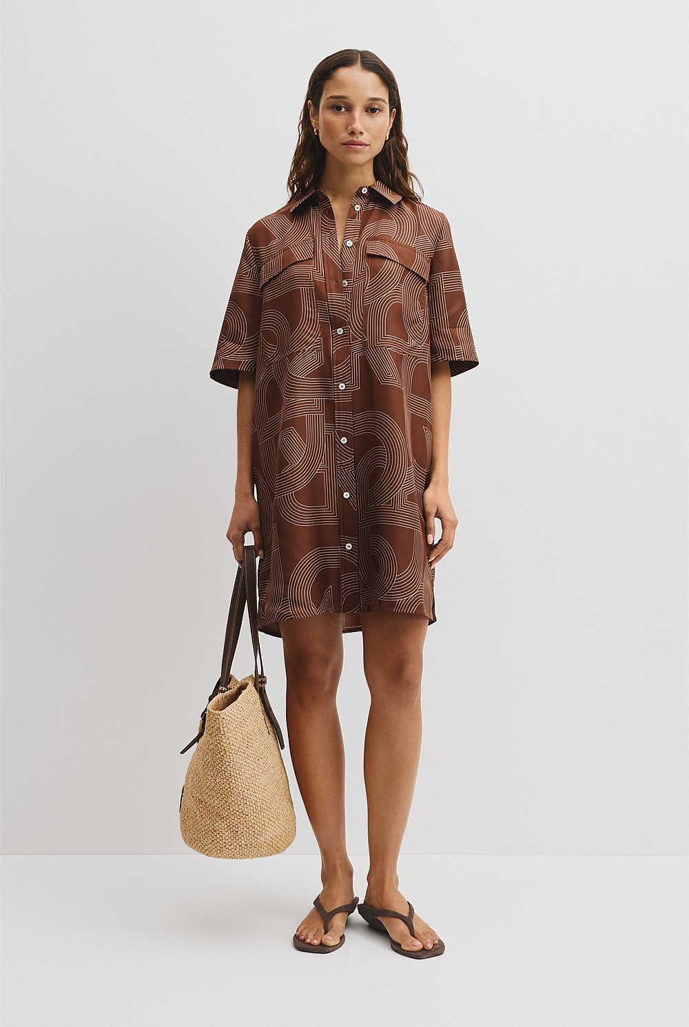 Logo Washable Silk Shirt Dress