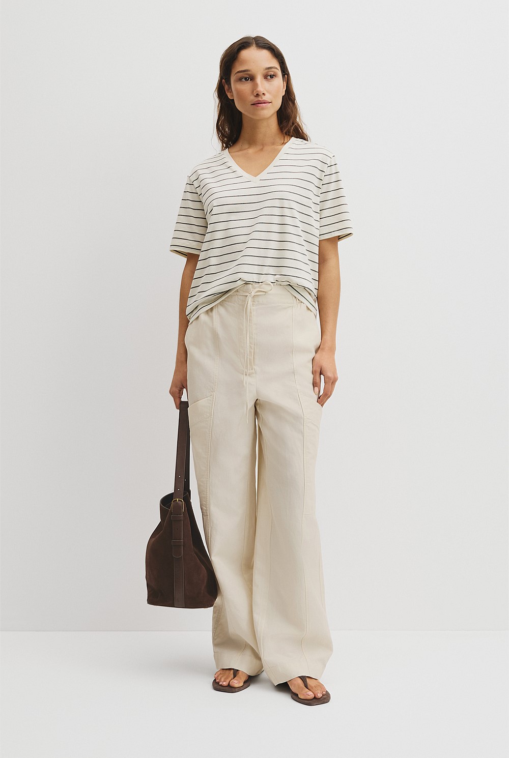 Australian Cotton Stripe V-Neck Neck T-Shirt