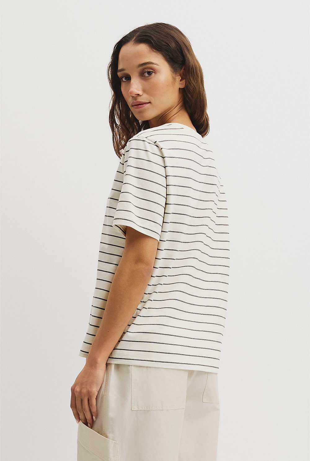 Australian Cotton Stripe V-Neck Neck T-Shirt
