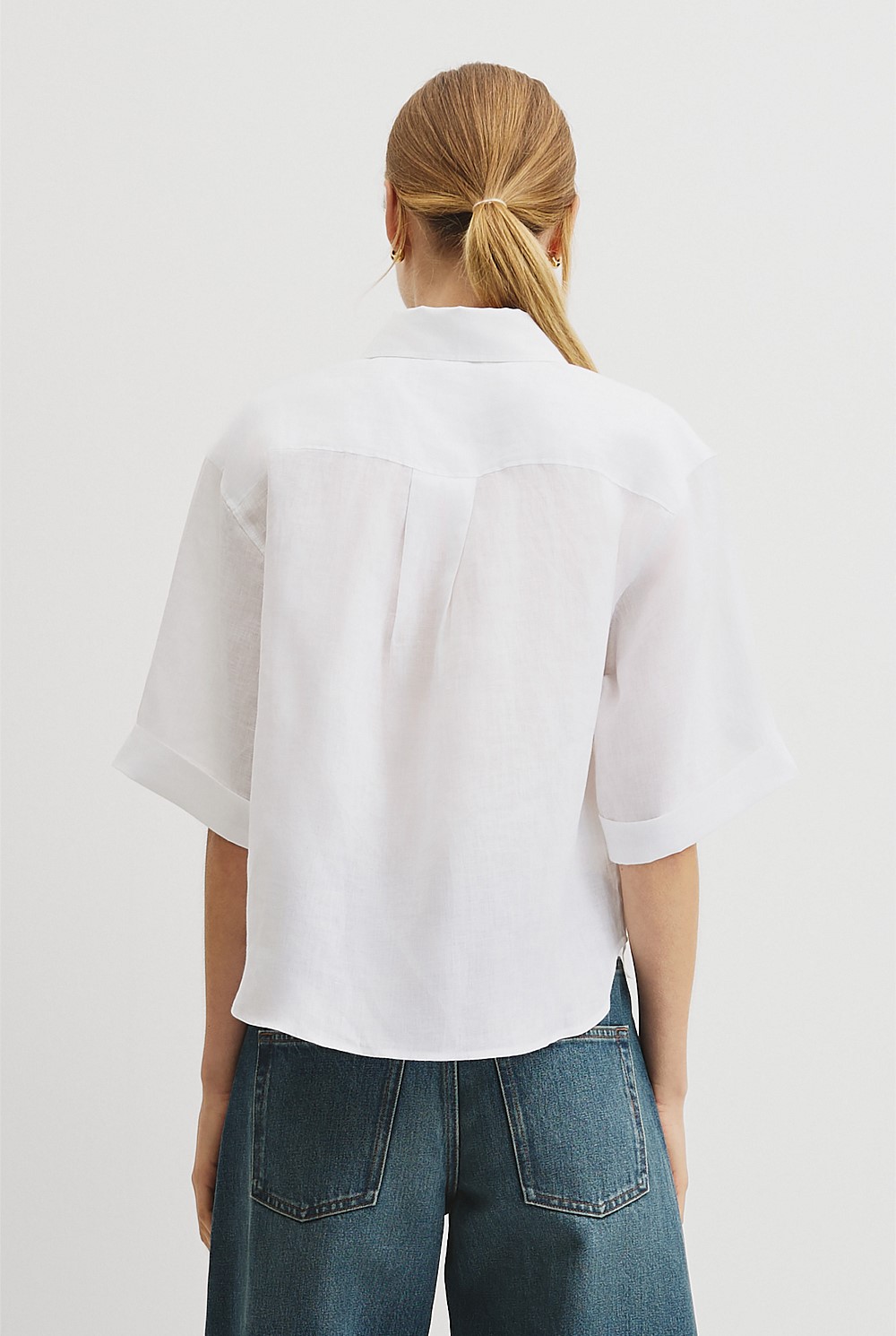 Short Sleeve Crop Linen Shirt