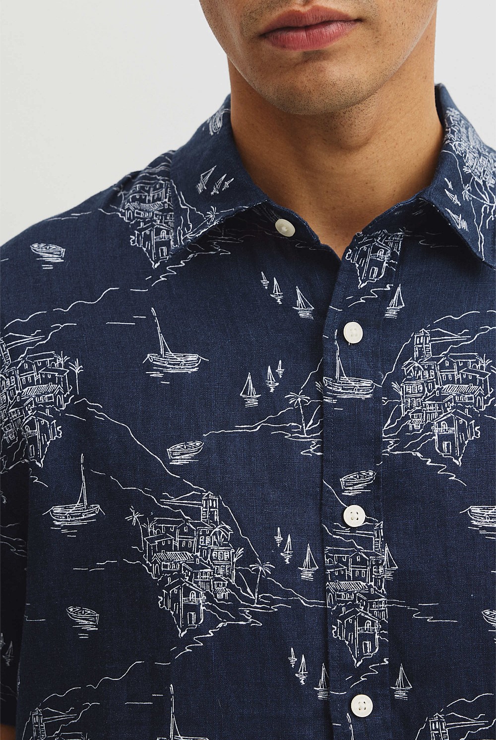 Regular Fit Linen Coastline Print Shirt