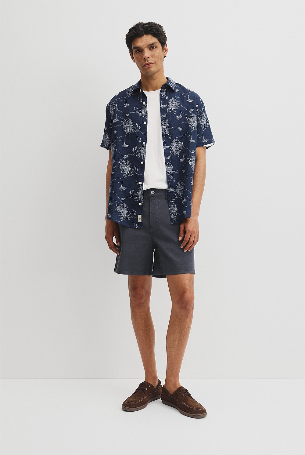 Regular Fit Linen Coastline Print Shirt