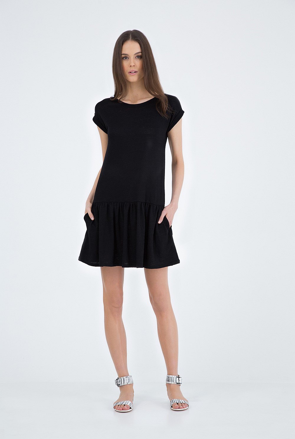 Drop Waist Cuff Sleeve Dress
