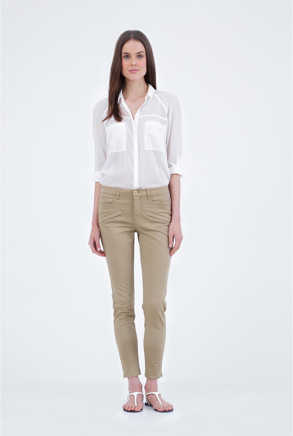 Crop Zip Detail Sateen Jean