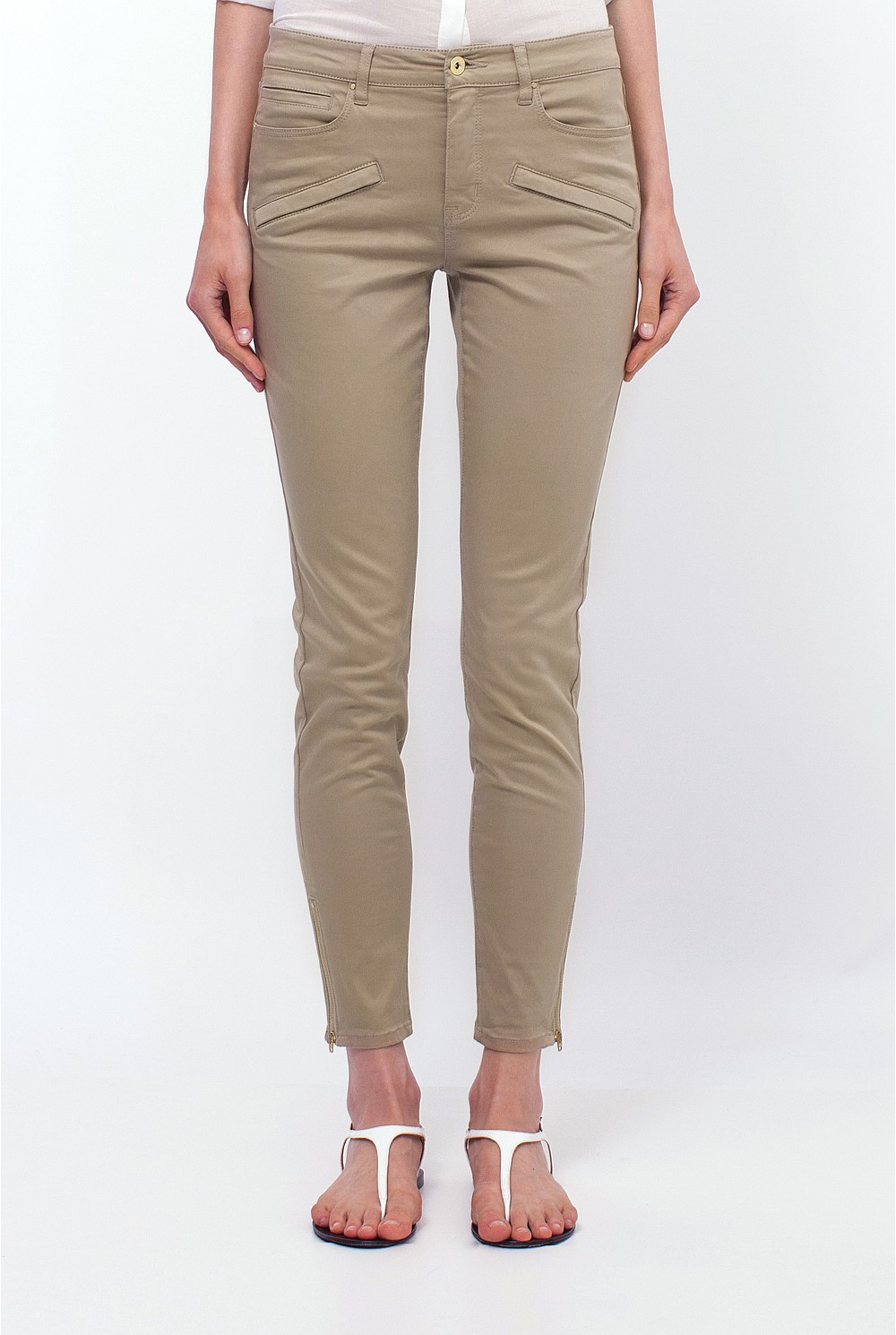 Crop Zip Detail Sateen Jean