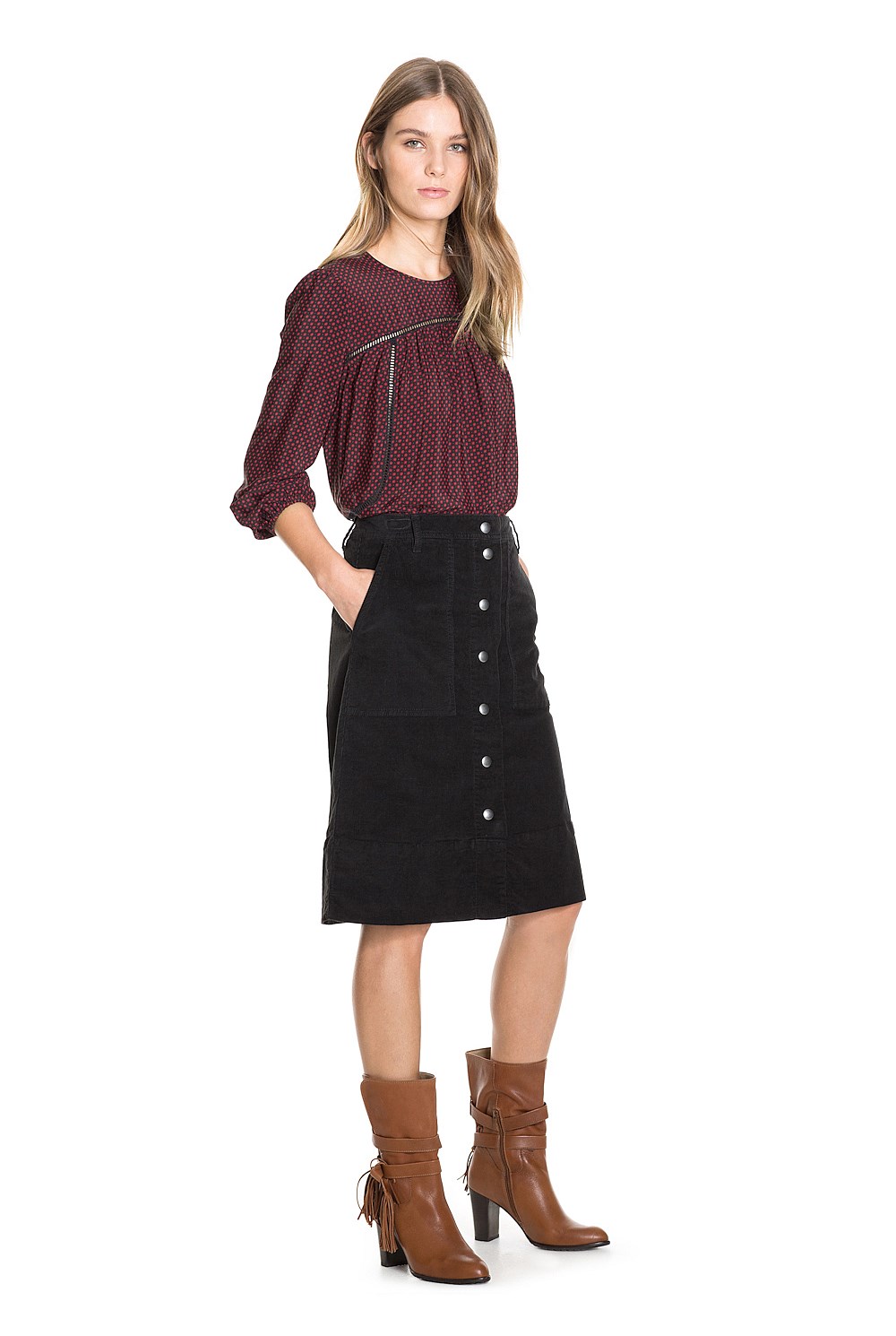 A-Line Cord Midi Skirt