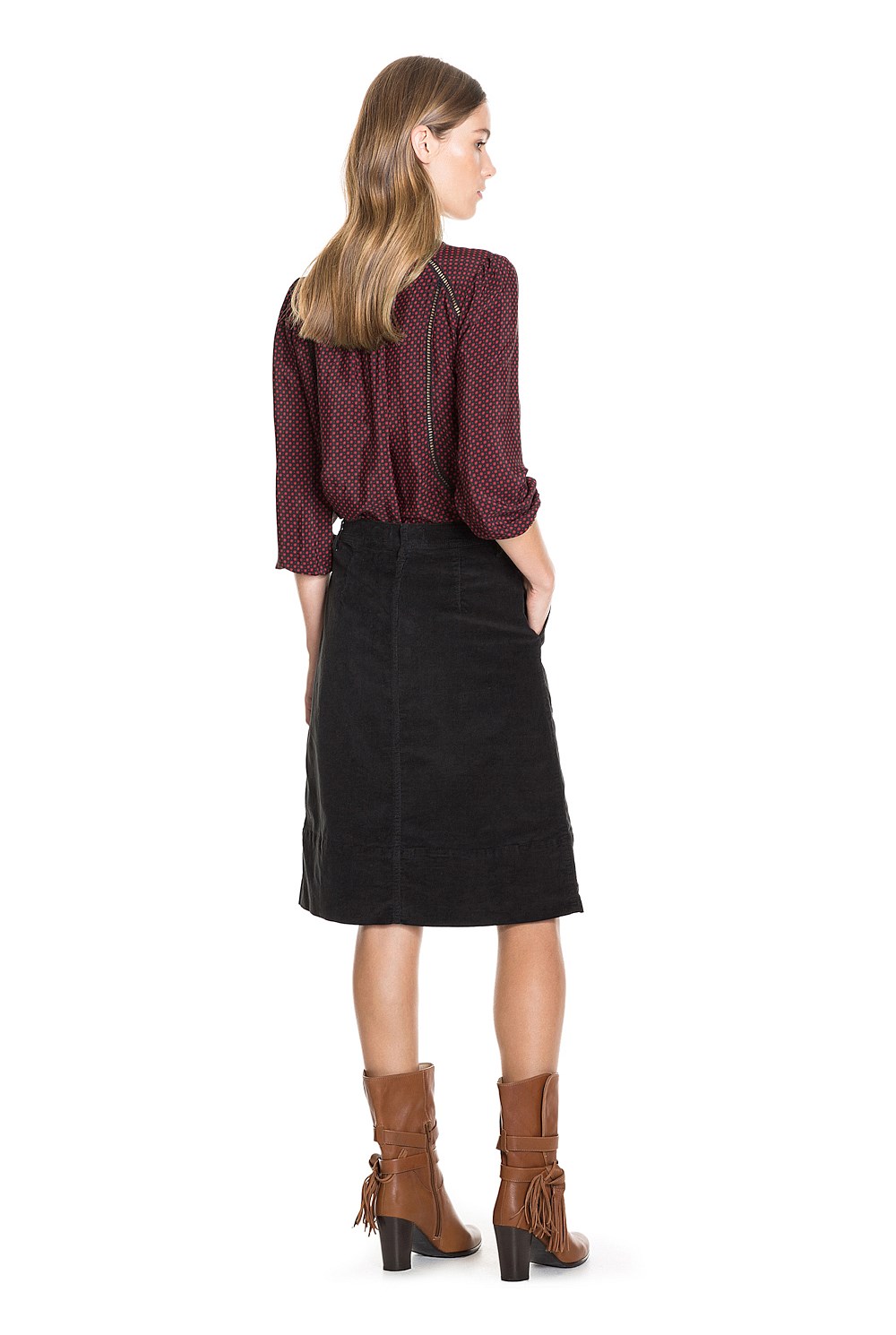 A-Line Cord Midi Skirt