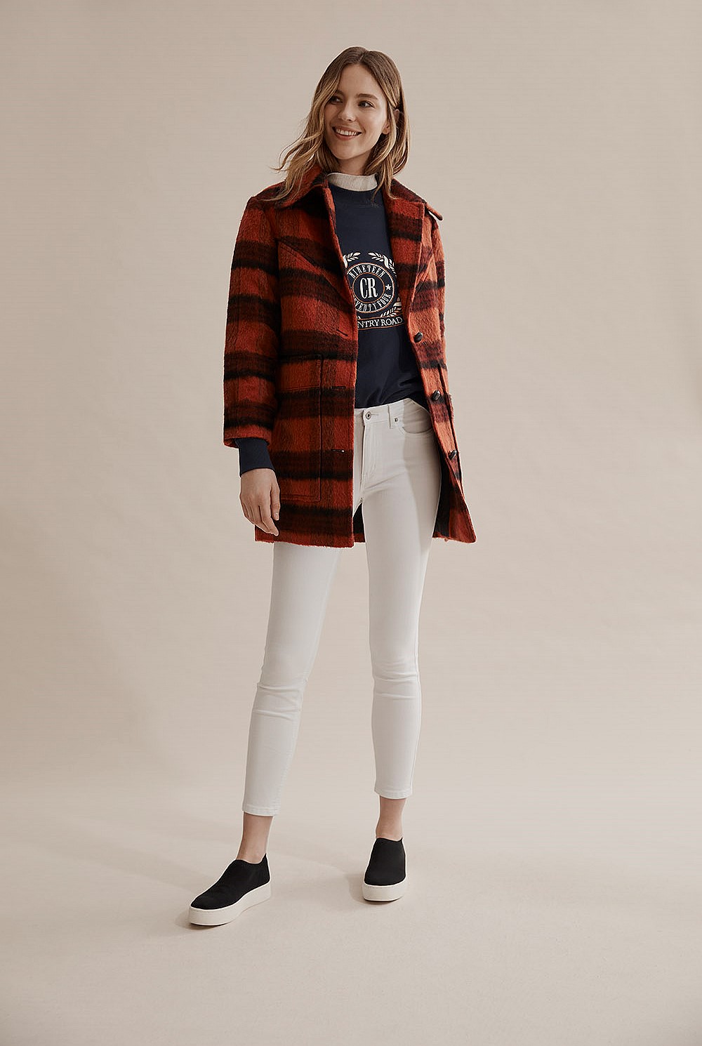 Check Wool Blend Coat