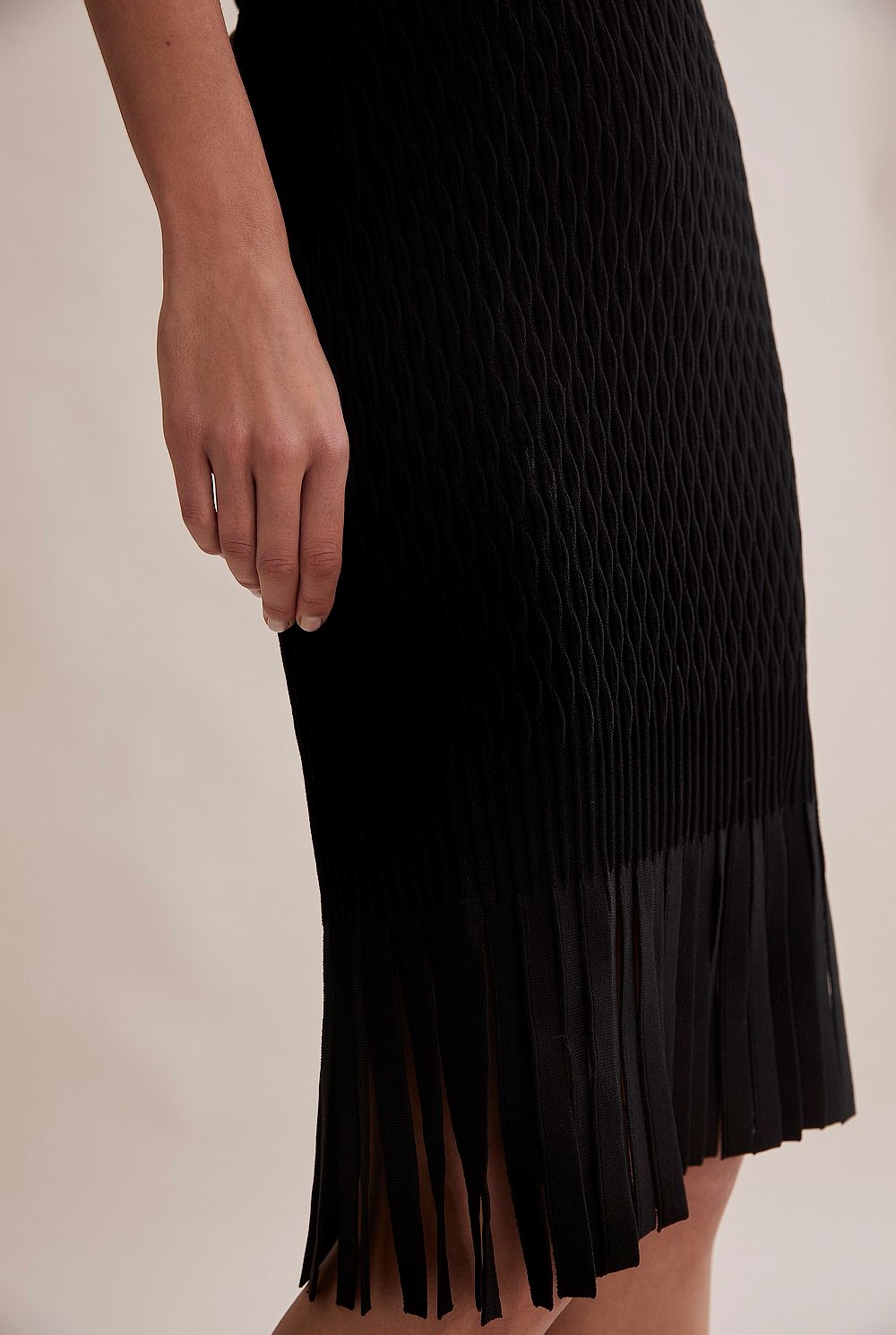 Compact Knit Fringe Skirt