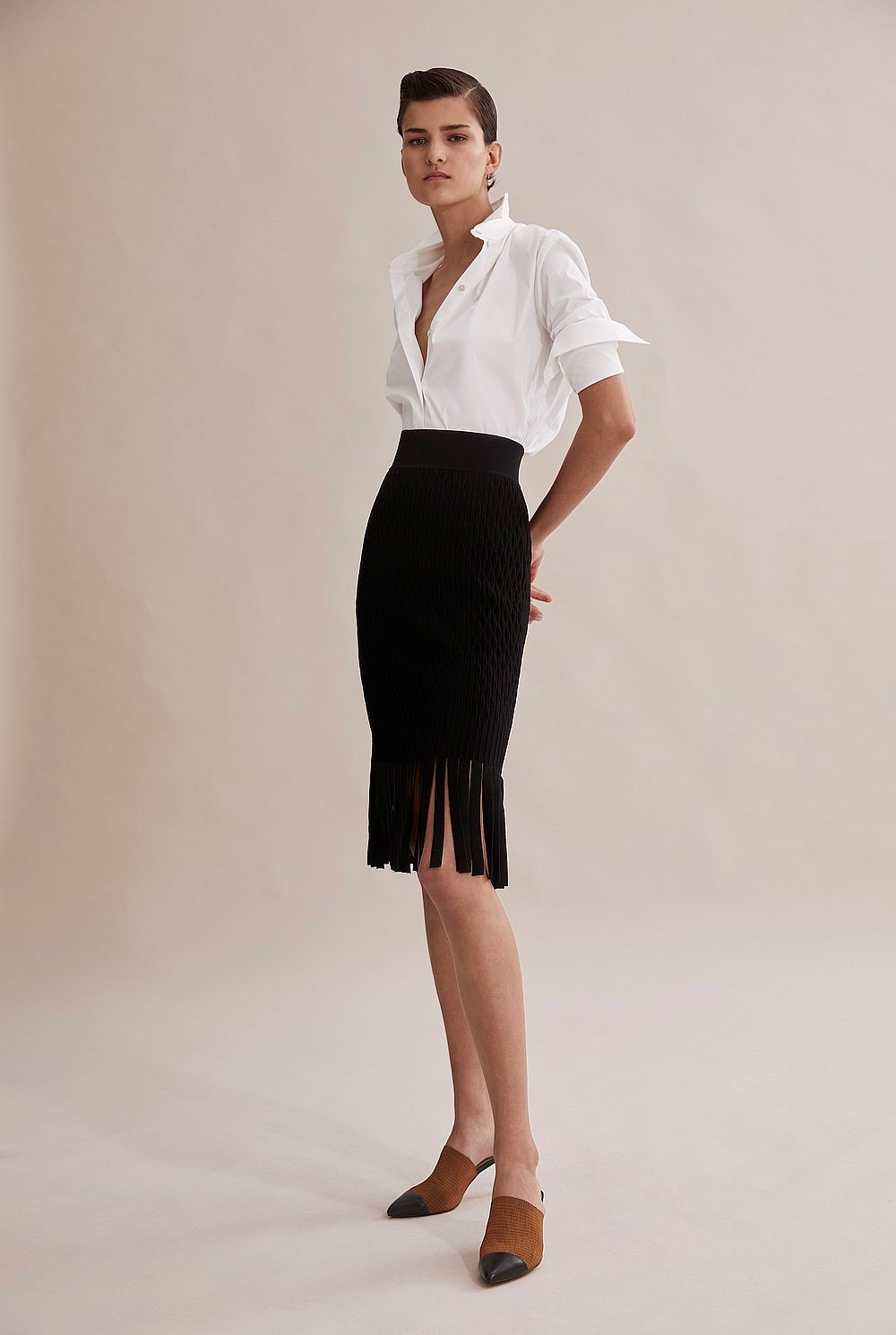 Compact Knit Fringe Skirt