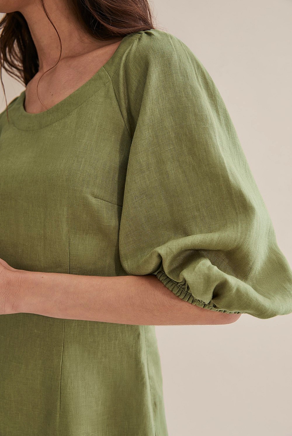 Linen Puff Sleeve Dress