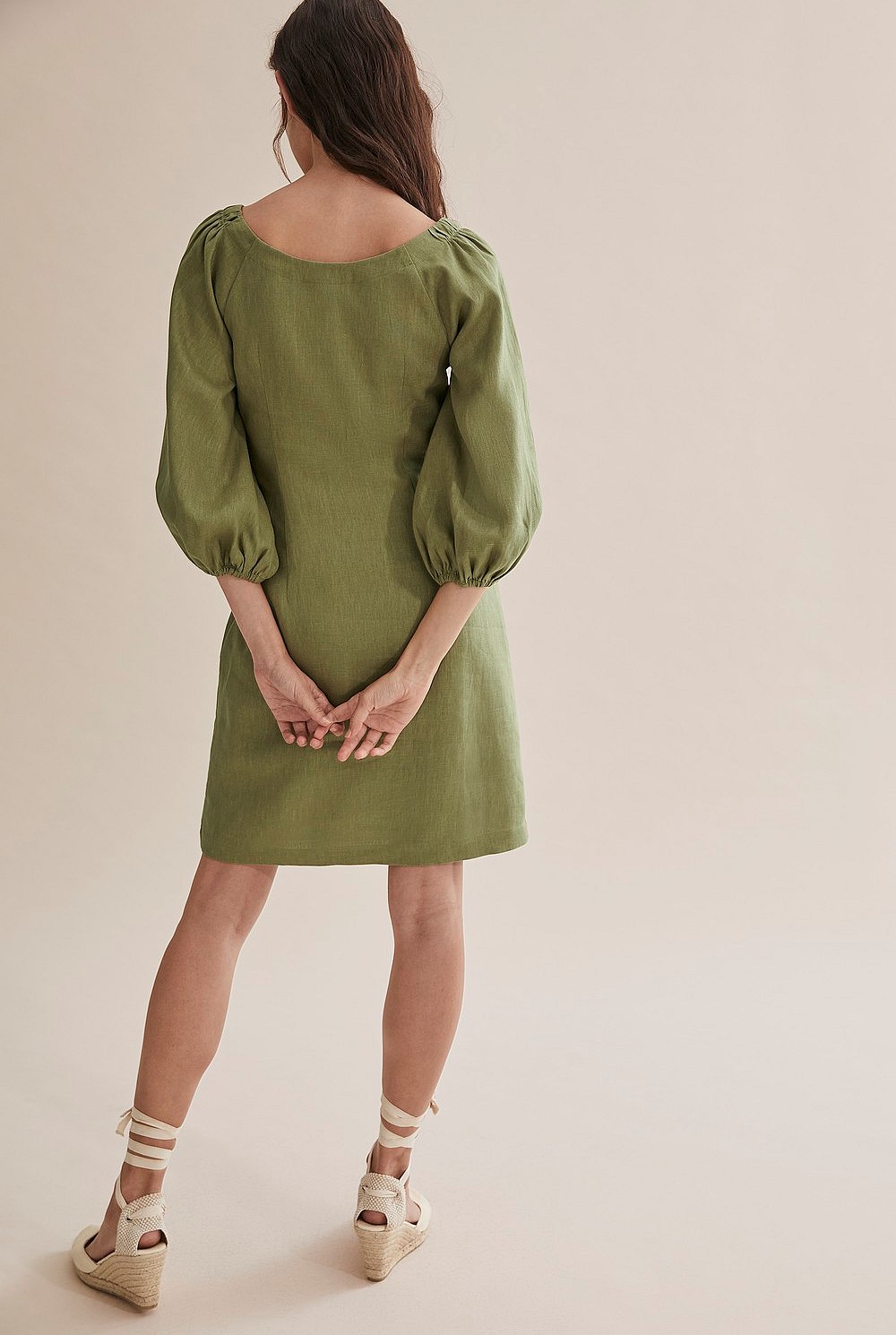 Linen Puff Sleeve Dress