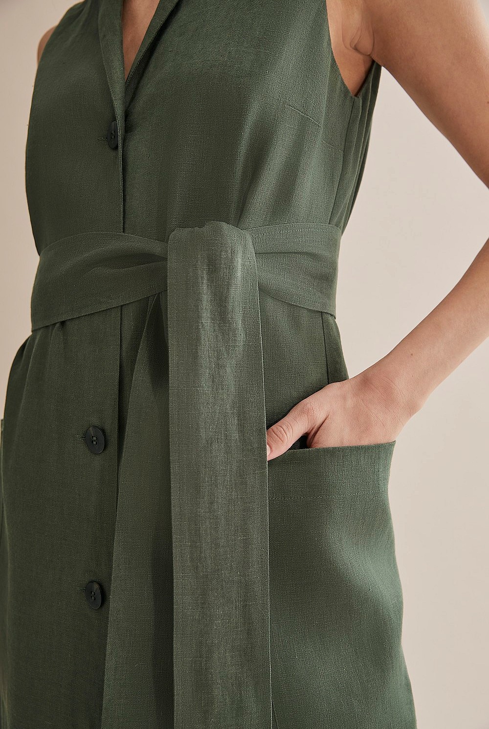 Linen Button Front Maxi Dress