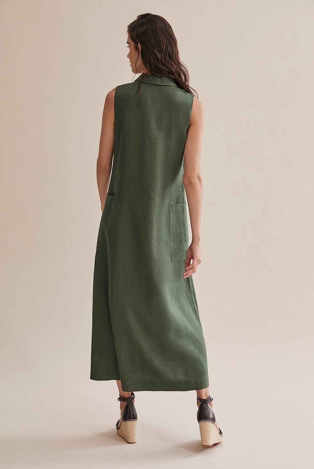 Linen Button Front Maxi Dress