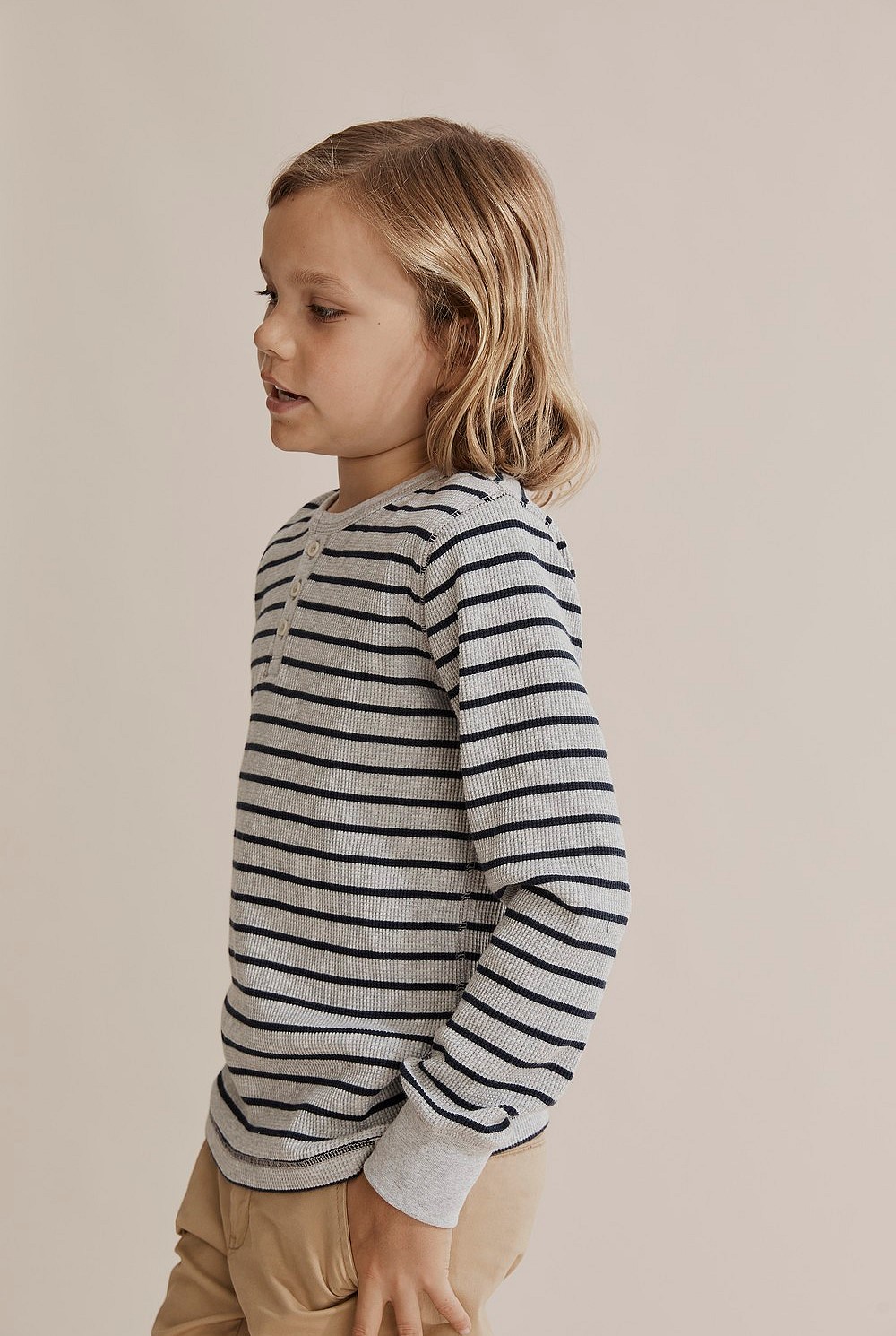 Organically Grown Cotton Stripe Waffle Henley