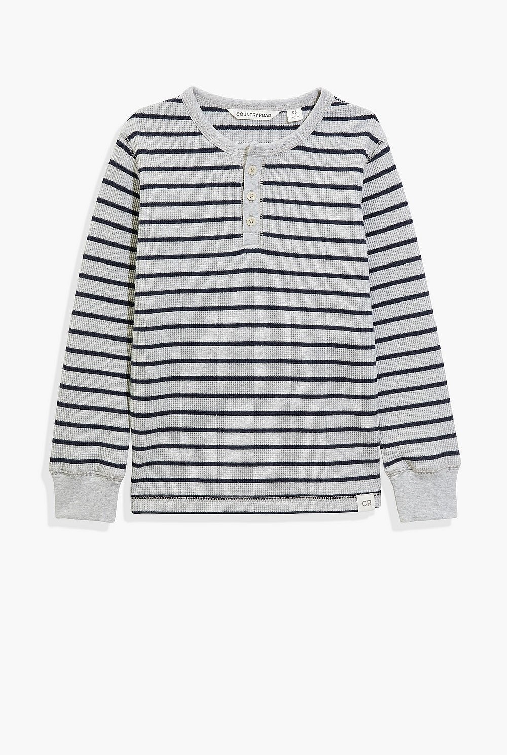 Organically Grown Cotton Stripe Waffle Henley