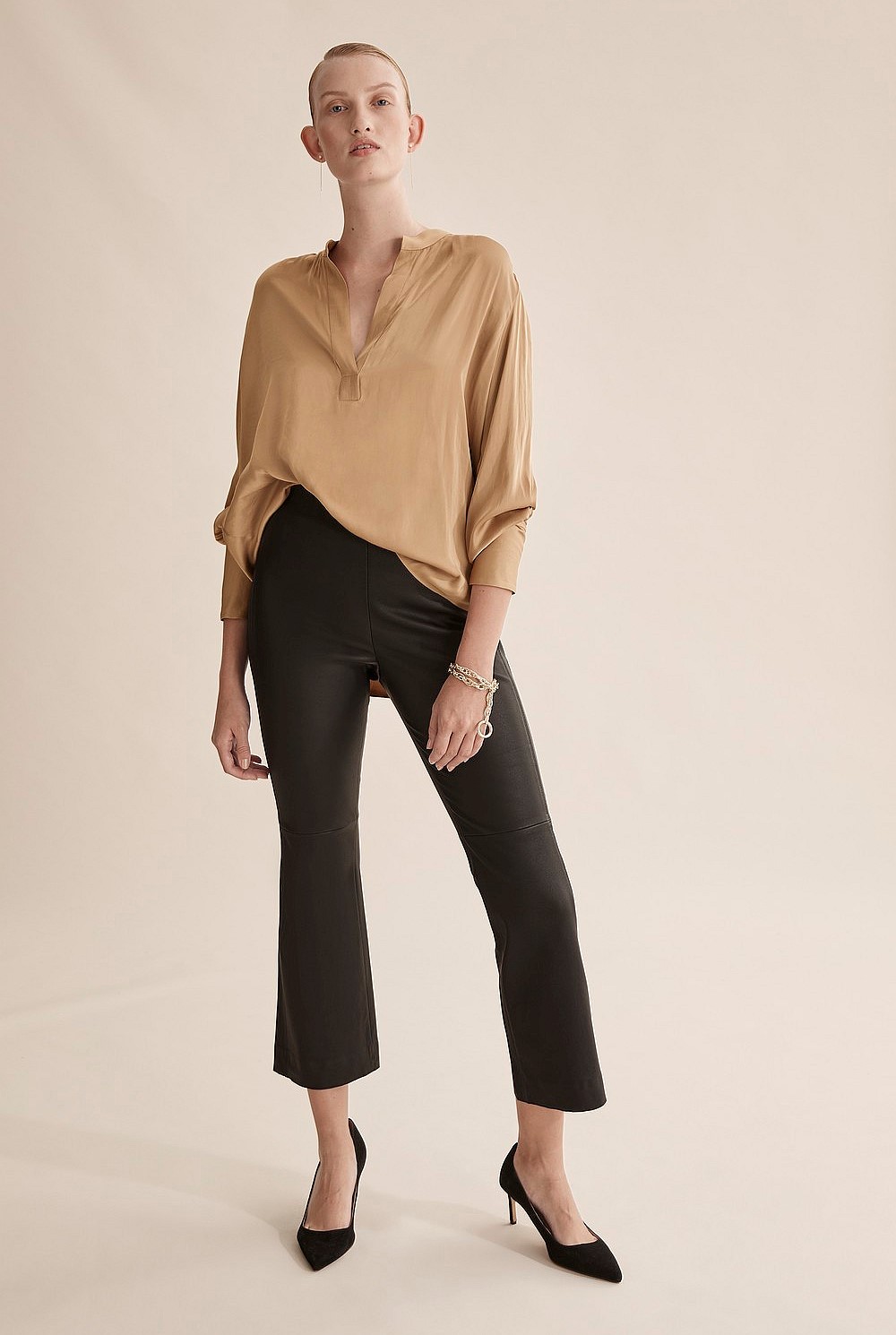 Leather Crop Kick Flare Pant