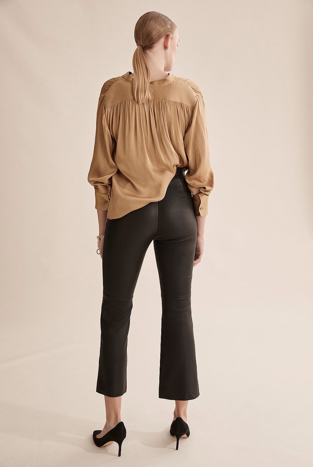 Leather Crop Kick Flare Pant