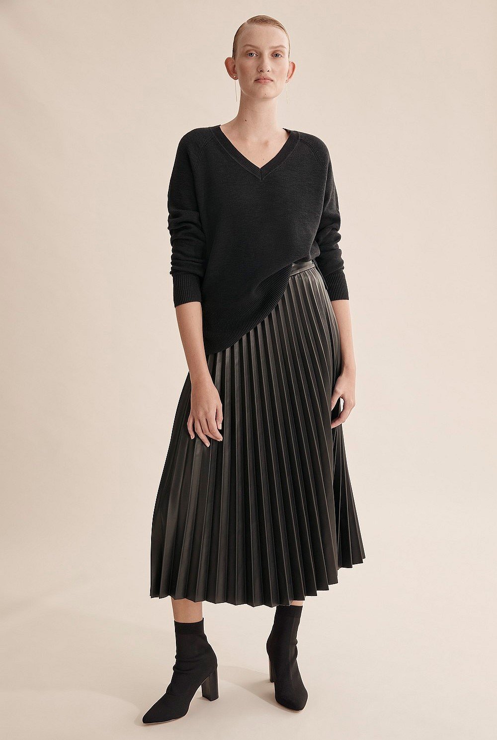 Pleated Faux Leather Skirt