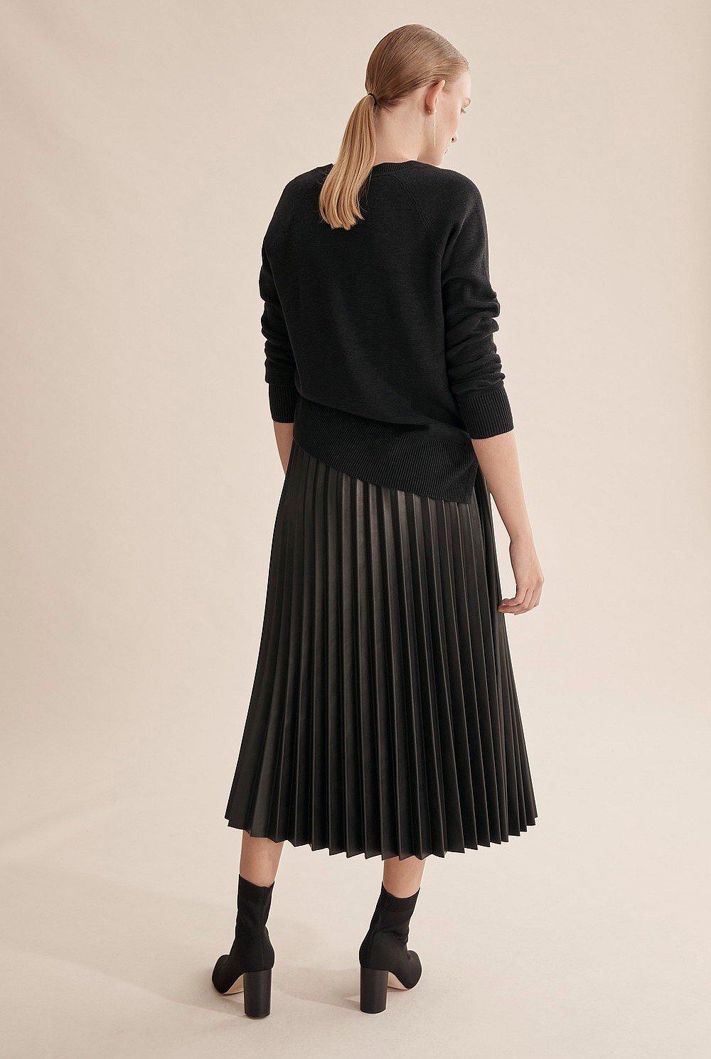 Pleated Faux Leather Skirt