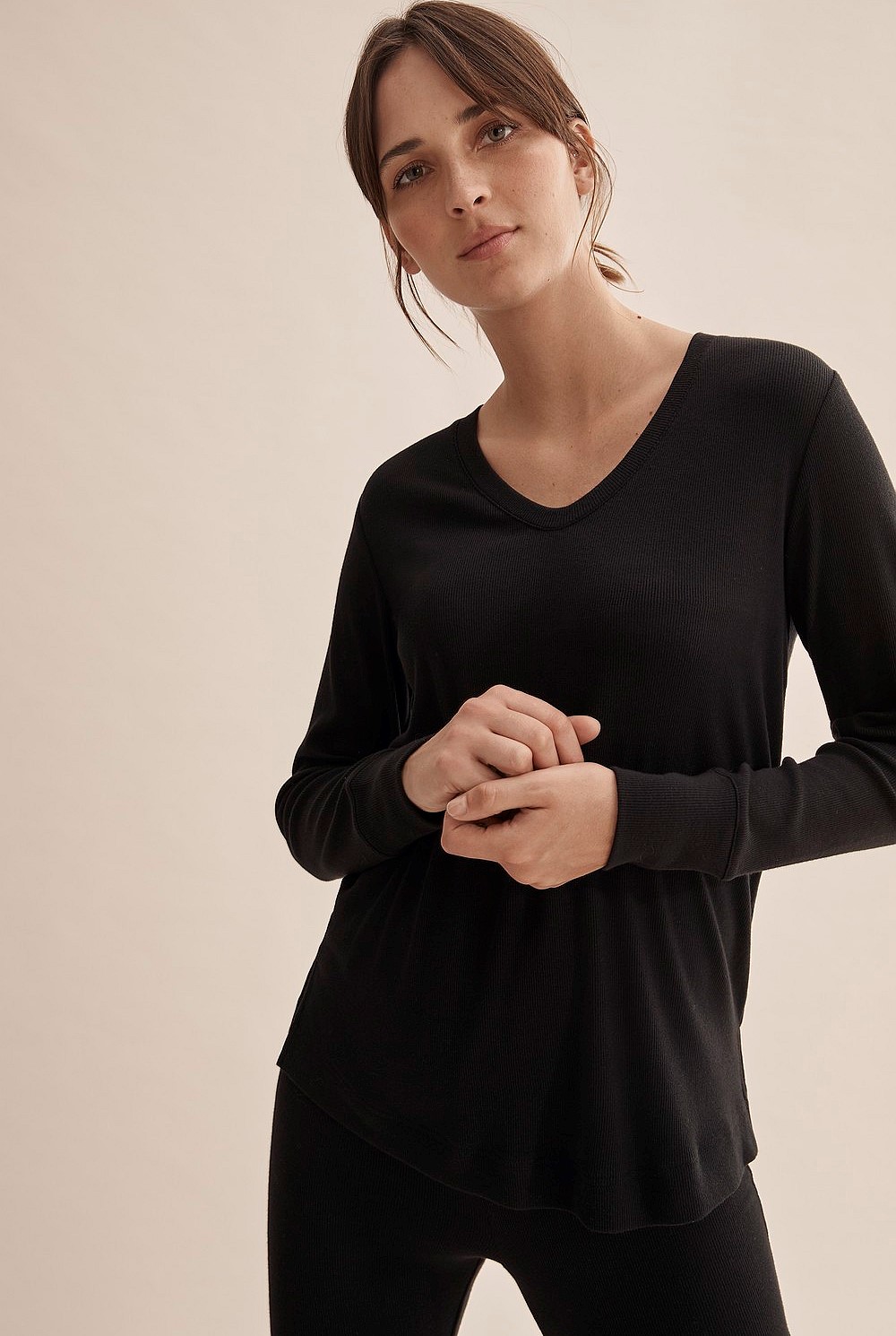 Long Sleeve Rib Scoop Top