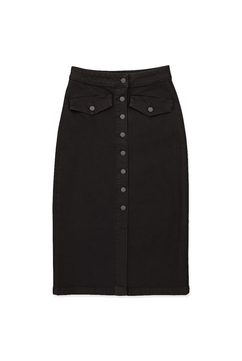 Button Midi Denim Skirt