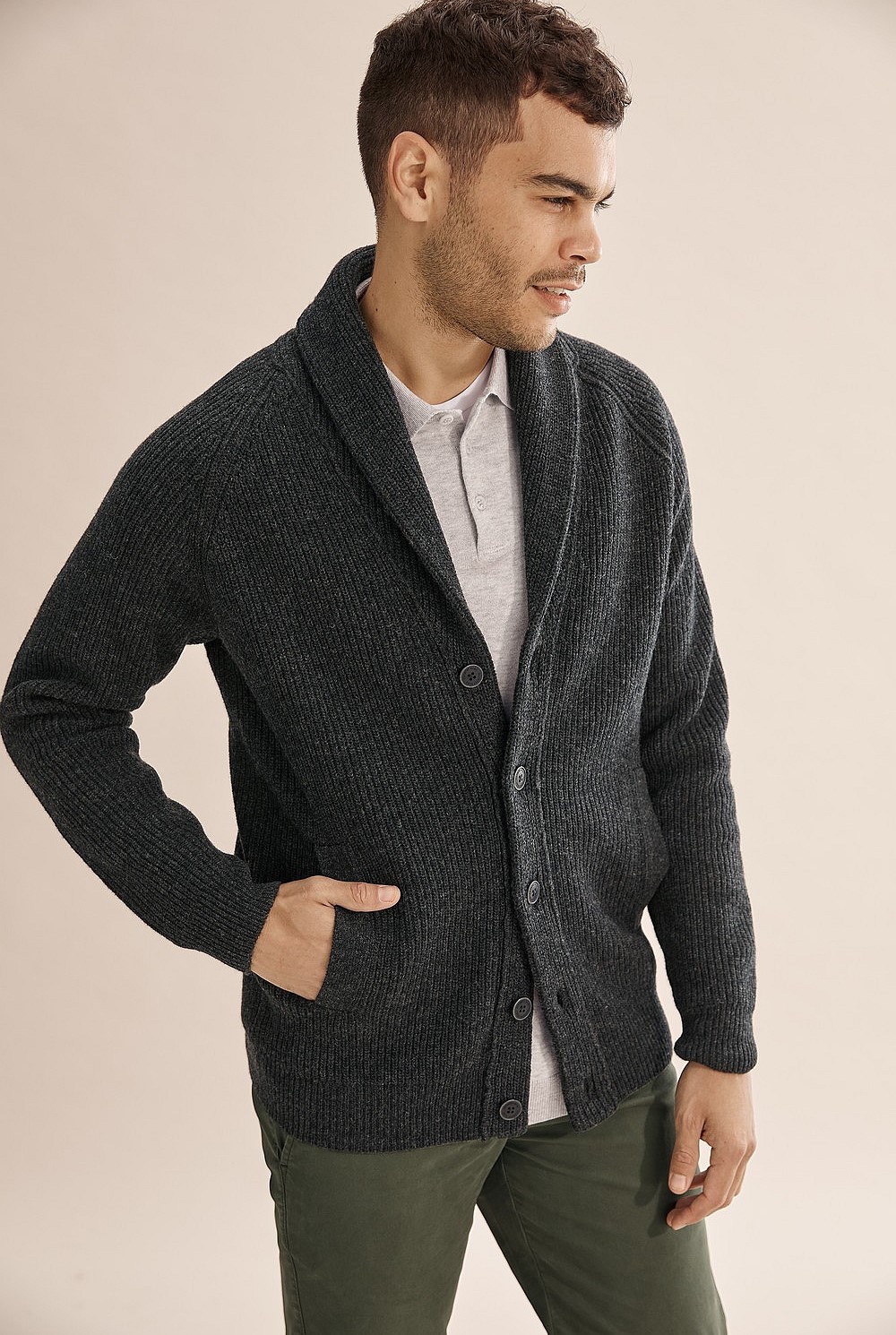 Australian Lambswool Rib Shawl Cardigan