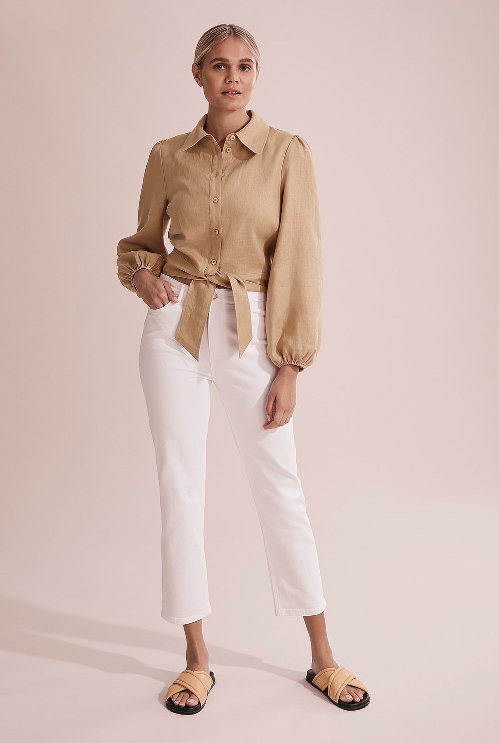 Linen Knot Front Blouse