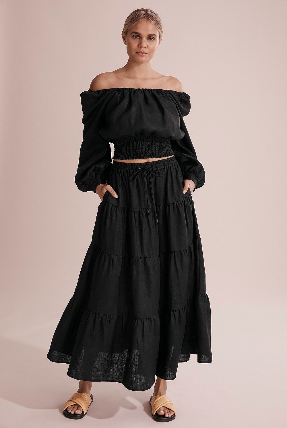 Organically Grown Linen Tiered Maxi Skirt
