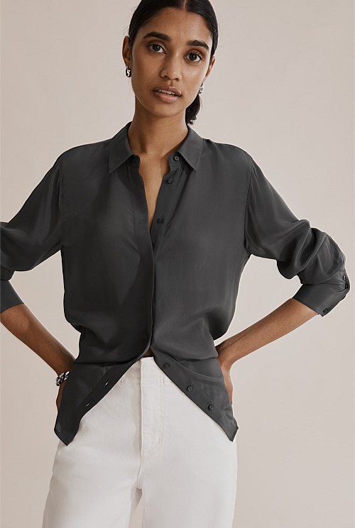 Charcoal Button Through Soft Shirt - Shirts | Country Road