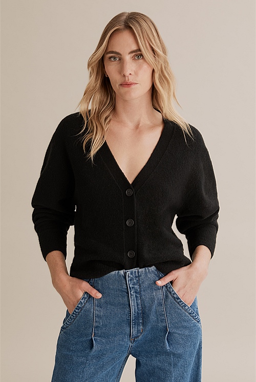 Black Boucle Cardigan - Knitwear | Country Road