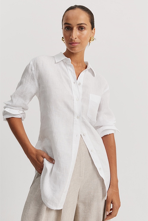 White Organically Grown Linen Shirt - Natural Fibres | Country Road