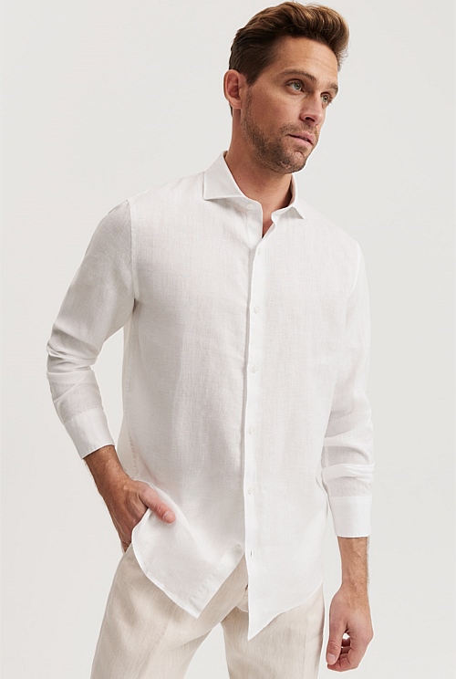 White Tailored Fit Organically Grown Linen Shirt - Casual Shirts ...
