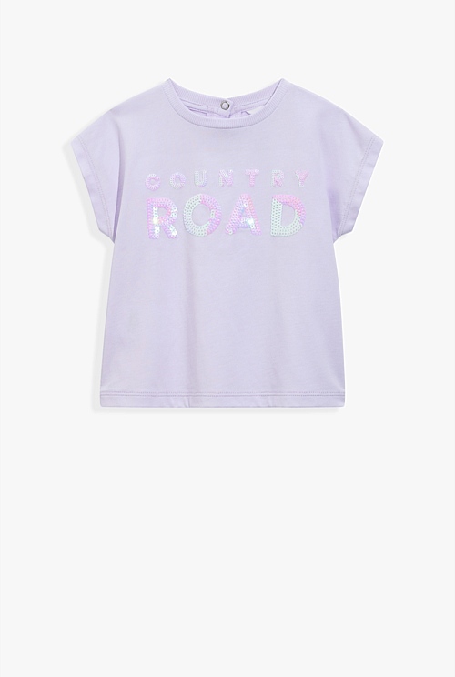 Lilac Organically Grown Cotton Sequin Logo T-Shirt - T-Shirts | Country ...