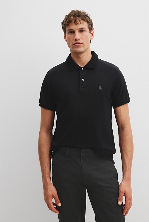 Black Verified Australian Cotton Pique Polo - T-Shirts | Country Road