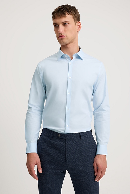 Pale Blue Tailored Fit Poplin Stretch Shirt - Business Shirts | Country ...