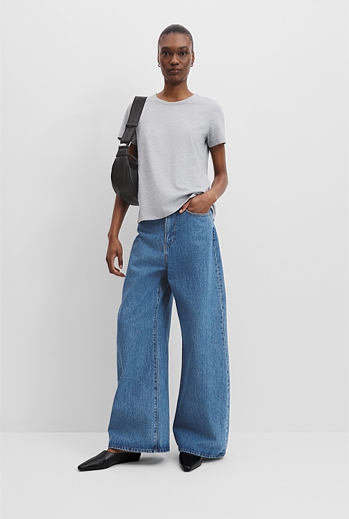 Light Grey Marle Australian Cotton Slub Short Sleeve TShirt Natural