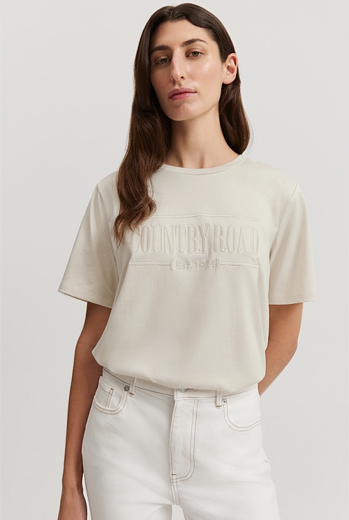 Cloud Verified Australian Cotton Heritage Embroidered TShirt Natural