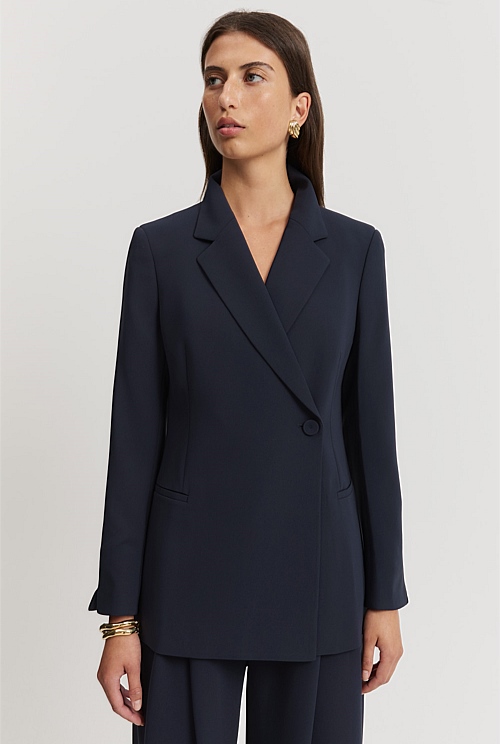 Navy Longline Slim Blazer - Jackets & Coats | Country Road