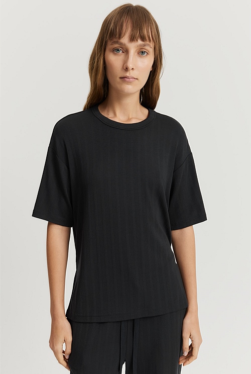 Black Short Sleeve Pyjama Top Sleepwear Country Road