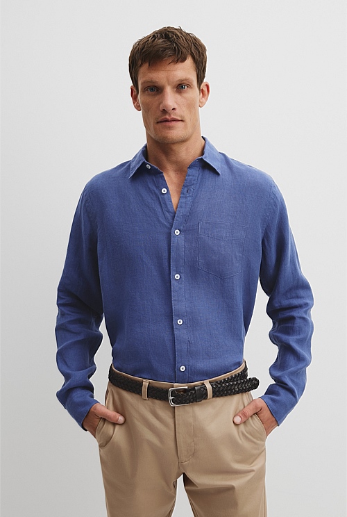 Regatta Blue Regular Fit Organically Grown Linen Shirt - Organically ...