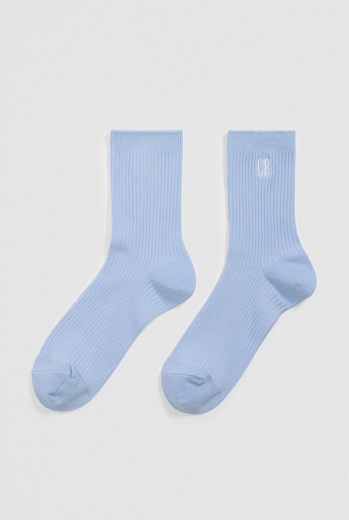 Sky Australian Cotton Blend CR Ribbed Three Quarter Crew Sock - Socks ...