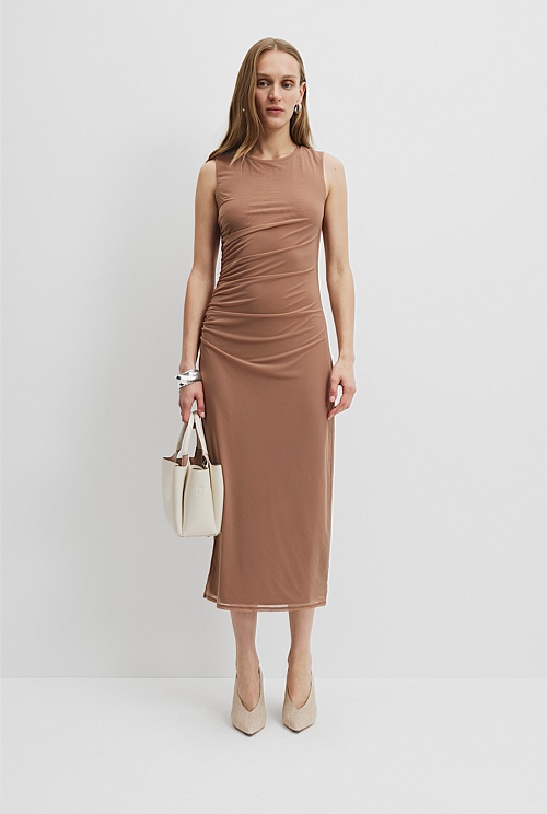 Nutmeg Mesh Gathered Tank Dress Dresses Country Road