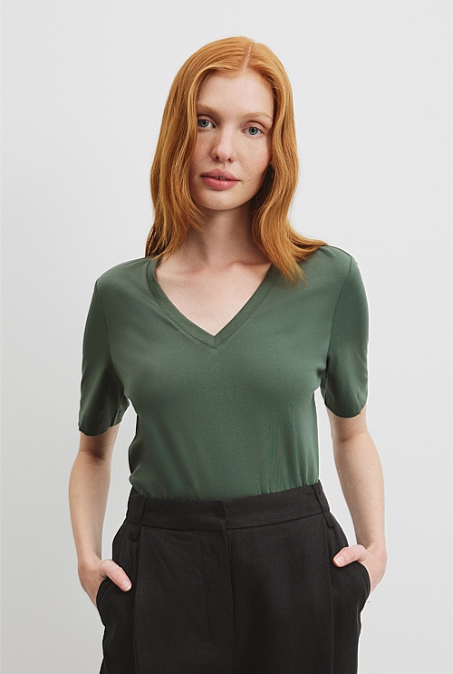 Pine Australian Cotton Short Sleeve VNeck Relaxed TShirt TShirts