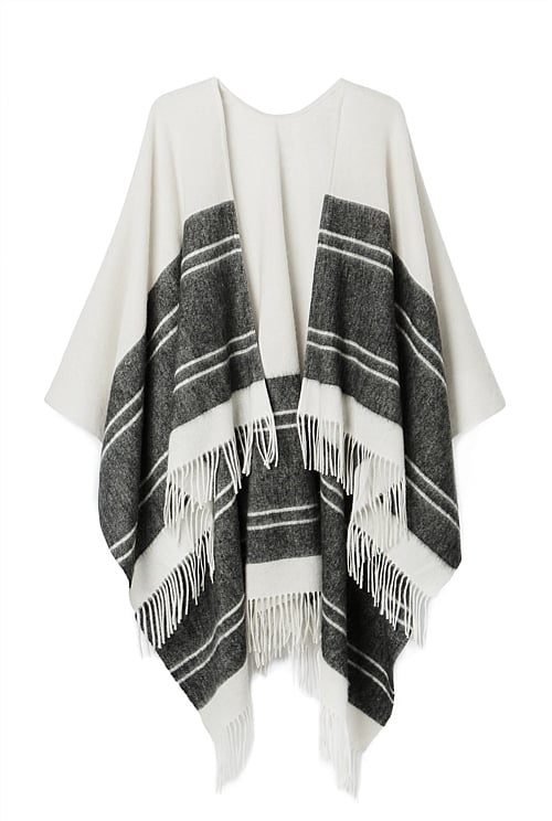 Cream Woven Stripe Poncho - Knitwear | Country Road