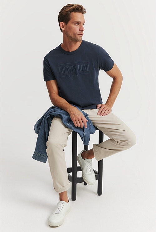 Navy Verified Australian Cotton Heritage Logo TShirt Natural Fibres