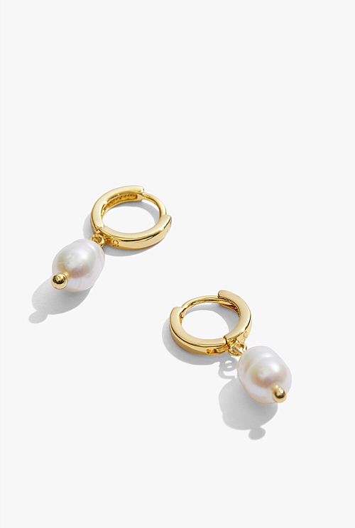 Gold Ava Mini Pearl Hoop - Earrings | Country Road