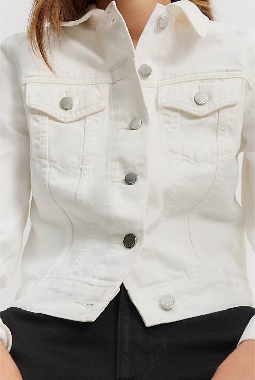 White Australian Cotton Blend Slim Fit Denim Jacket - Natural Fibres ...