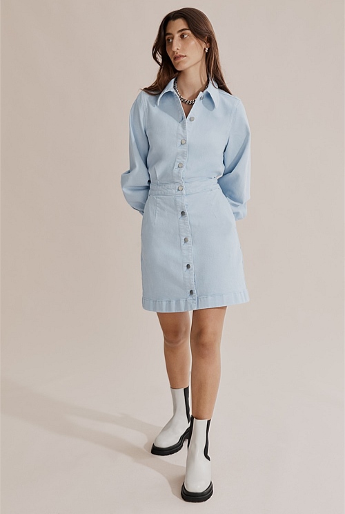 Ice Blue Australian Cotton Denim Mini Dress Australian Grown Country Road